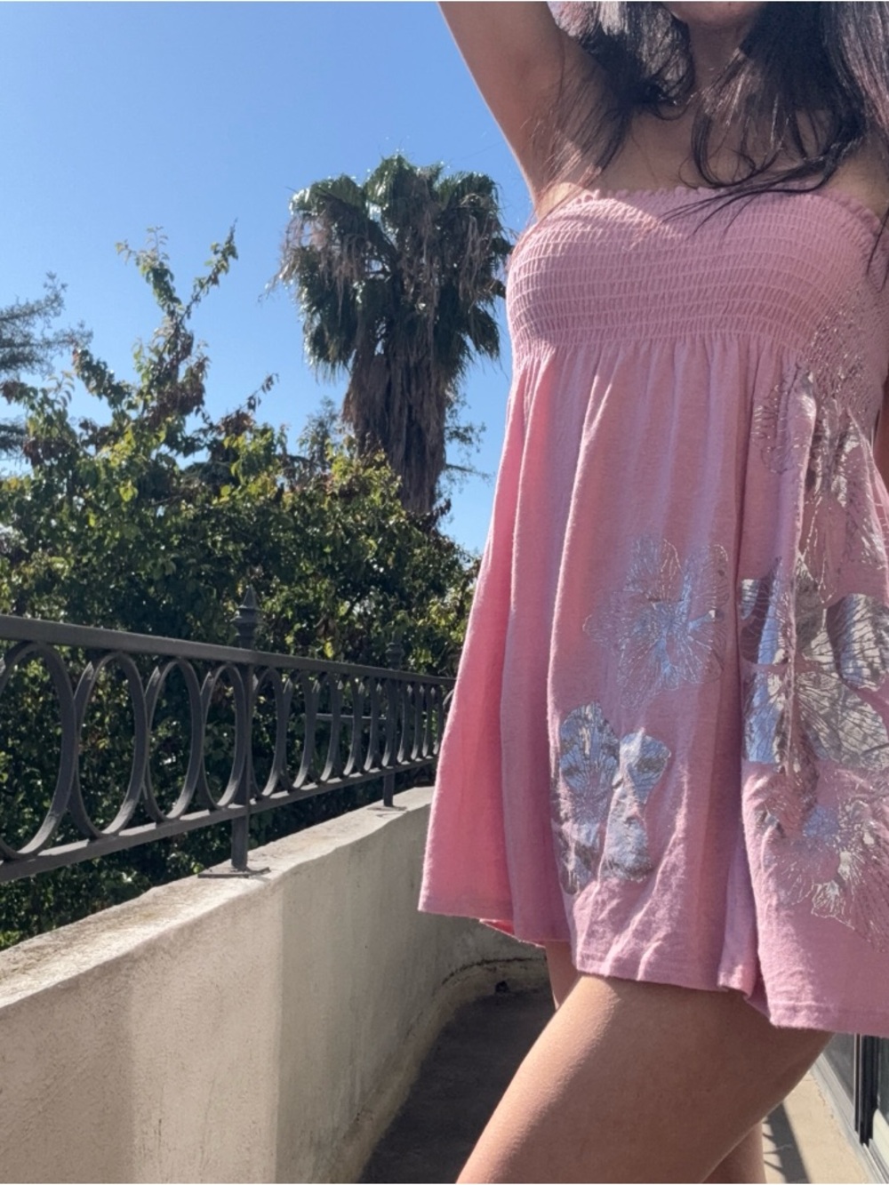 Dusty Rose Pink Floral Strapless Smocked Babydoll Top Soft Summer Top Small